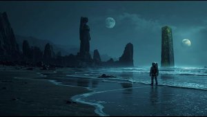 Twin Moons’ Forgotten Shore 🌊🌙 2-Hour Alien Coast Ambience | Ancient Statues Soundscape