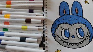 раскраска для детей с лабубу, раскрасили лабубу яркими фломастерами