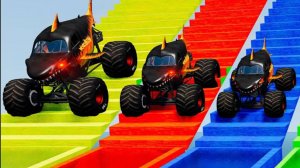 МУЛЬТИКИ ПРО МАШИНКИ 4К Монстр-трак против маленького и большого Молнии Маккуина в Бимке BeamNG