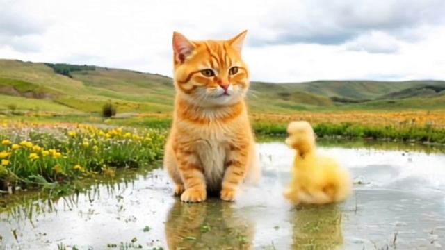 Мультик про кошку и котенка - Мама-Кошка и котёнок спасают потерявшегося утёнка
