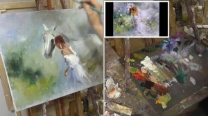 Девушка и белый конь. Мастер-класс по работе Willem Haenraets. Workshop. Allaprima