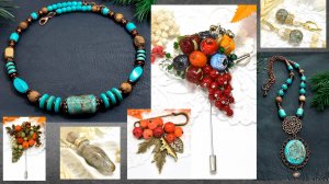 Украшения из стекла и камней от Татьяны Петровой. Колье. Чокер. Броши. Серьги.