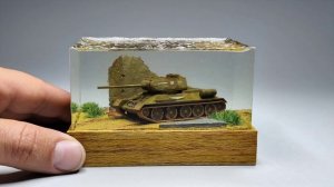 Мини диорама Т34-85 с Эпоксидной смолой, сборная модель 1/100 (ZVEZDA)