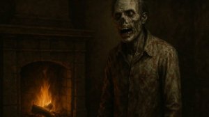 Фон камина с зомби и хоррор музыкой для атмосферы 4K