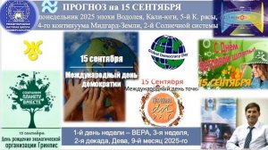 ПРОГНОЗ на 15 СЕНТЯБРЯ, понедельник, день ВЕРЫ, 2025, эпохи Водолея, 5-й К.расы 2-йСолнечной системы