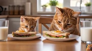 Котики завтракают