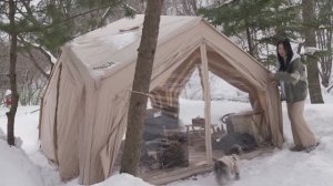 Уютный зимний кемпинг с надувной палаткой Coody Hub Shelter