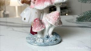 Новогодняя фигурка ЭЛЬФЁНОК И ГРИБЫ (девочка), полистоун, 14x20 см, 530437-девочка