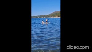 Заплыв на сапборде с сыном Серёжей.