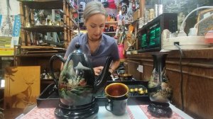 китайский чайный сервиз. черный лак. ручная роспись