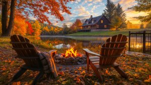 Осенняя Атмосфера у Озера Ранним Утром 🍁🔥 Уютный потрескивающий костер и пение лесных птиц