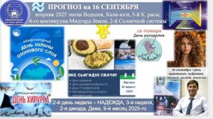 ПРОГНОЗ на 16 СЕНТЯБРЯ, вторник, день НАДЕЖДЫ, 2025, эпохи Водолея, 5-й К.расы 2йСолнечной системы