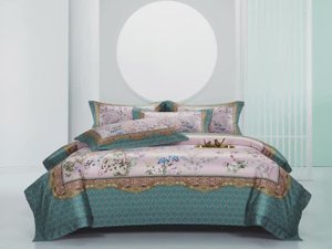 Комплект постельного белья в стиле Hermes «Розово-зелёный цветочный орнамент»