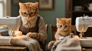 Мама-Кошка собирает на ферме мягкую шерсть, чтобы создать для котят уютные шапочки своими лапками