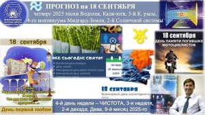 ПРОГНОЗ на 18 СЕНТЯБРЯ, четверг, день ЧИСТОТЫ, 2025,эпохи Водолея,5-йК.расы 2йСолнечной системы.МНШУ