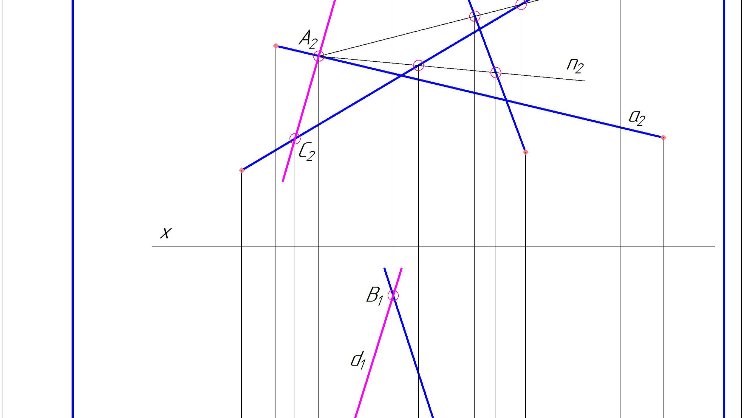 Пересечение трёх скрещивающихся прямых четвертой прямой. Начертательная геометрия. смотреть онлайн