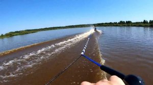 У нас получилось!!! Впервые на вейкборде за лодкой болотоход. Мотор болотоход Max motor 30 л.с