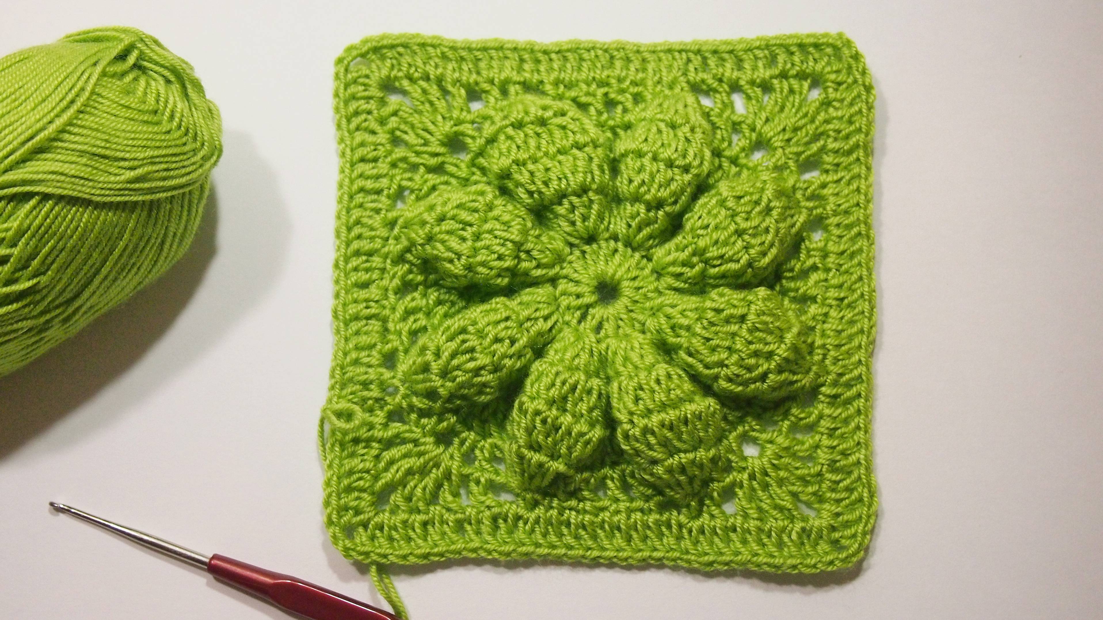 Уроки вязания. Квадратные мотивы крючком. Объемный мотив "Середина лета"  Урок 148