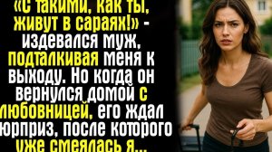 «С такими, как ты, живут в сараях!» — издевался муж, подталкивая меня к выходу. Но когда он вернулся