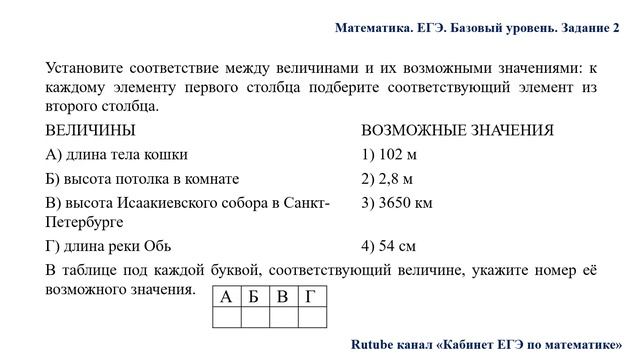 ЕГЭ. Математика. Базовый уровень. Задание 2. Величины и единицы измерения  длины