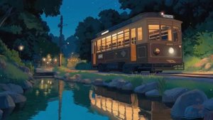 Our tram broke down by the stream