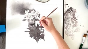 Весенний букет акварелью (гризайль)