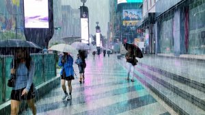 서울 강남, 벼락같은 폭우 내리는 거리 풍경, Rain ASMR, 빗소리 ASMR, 도시 백색소음, 서울 여행 워커