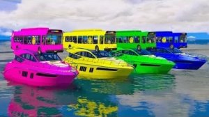 Цветной автобус на большой лодке для перевозки пассажиров
