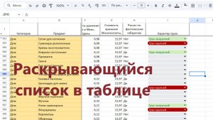 Раскрывающийся список в таблице