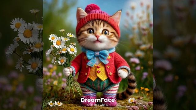 Котик с белыми ромашками смотреть онлайн