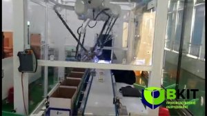 Линия картонации в короб робот-триподом с фотодетекцией продукта.
