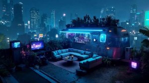 Cyberpunk City Ambience ｜ Relaxing on a Rooftop Hideout in the Neon Rain
