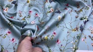 Шёлк мятного цвета с принтом бабочки и цветы 46210