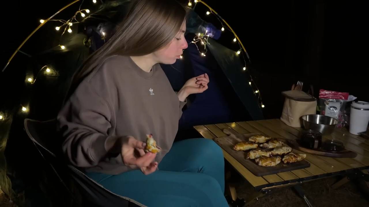 Одиночный поход с моим котом 🐾 Установка палатки, пицца на костре и ягодные круассаны в самодельной смотреть онлайн
