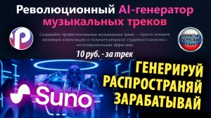 Создайте свой музыкальный хит всего за 10 рублей! Suno ProTalk Реферальная программа 30% от продаж