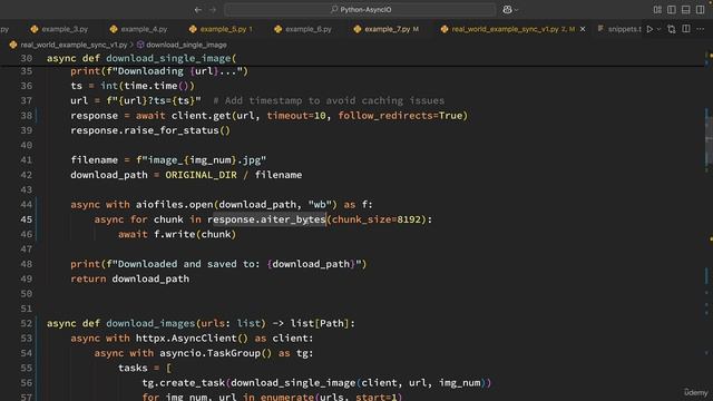 5 - Real-World Example Converting Sync Code to Async with httpx & aiofiles смотреть онлайн