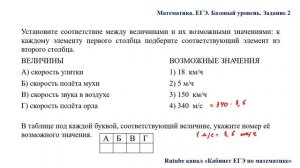 ЕГЭ. Математика. Базовый уровень. Задание 2. Величины и единицы измерения скорости