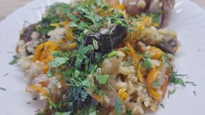 Просто рис с баклажанами . Это тот случай,когда мяса не надо.