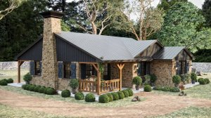 Уютный дом в стиле рустик 11x13 м 🏡 | 3 спальни, камин и сад мечты! Внутри — просто волшебно