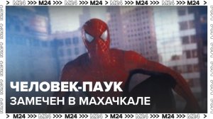 Мужчина в костюме Человека-паука проехался по затопленной Махачкале на капоте автомобиля