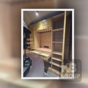 Шкаф из массива сосны на веранду с мангалом