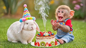 Видео для детей. Обезьянка и зайчик празднует день рождения. Детям