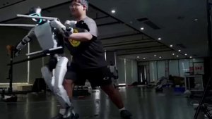 Тест роботов-гуманоидов на устойчивость и способность подниматься.