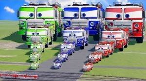 Большая и маленькая Красная пожарная машина Маккуин против Синей пожарной машины Маккуин против зеле