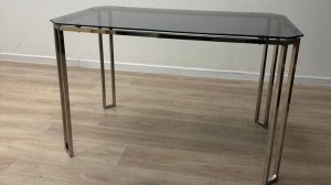 Черный стеклянный обеденный стол с нержавеющим подстольем  130 х70 смTeambersteel