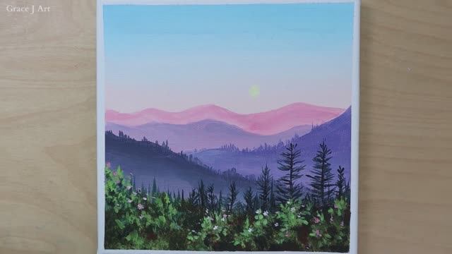 Красивый горный пейзаж акрилом / Акриловая живопись для начинающих смотреть онлайн