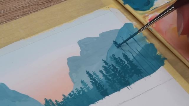 Горный пейзаж в голубых тонах гуашью / Урок живописи смотреть онлайн