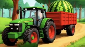 Зелёный трактор по полям едит