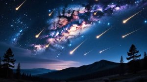 Метеорный дождь над горами: космическая симфония в ночном небе.