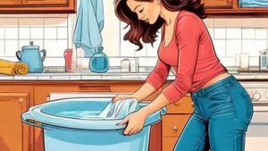 ХОЗЯЙКА ВРУЧНУЮ СТИРАЕТ БЕЛЬЕ